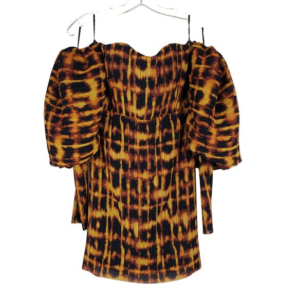 Solace London Leopard Print Mini Dress Mindy Kaling Artsy Exaggerated Sleeve - Picture 4 of 15